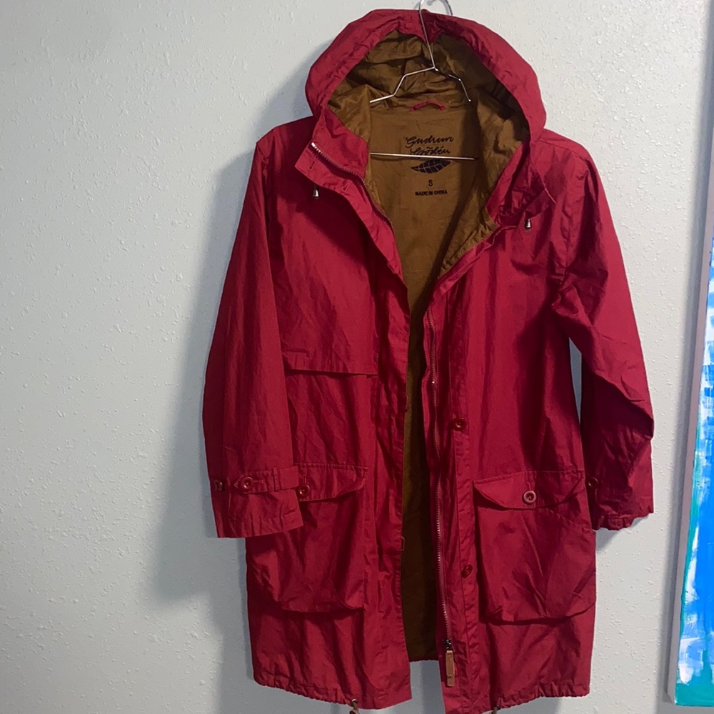 GUDRUN SJODEN Dark Red 100% Cotton Hooded Zip Jacket - S oversized